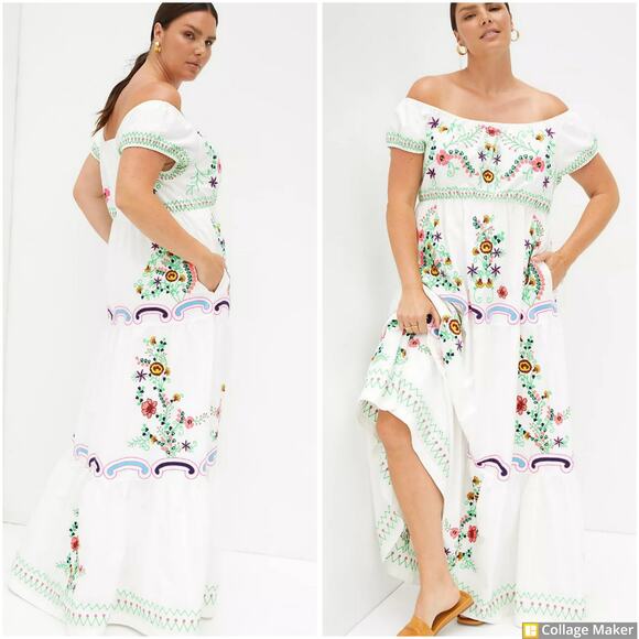 Anthropologie Dresses & Skirts - Anthropologie Embroidered Off-The-Shoulder Maxi Dress White Women's Size 1X